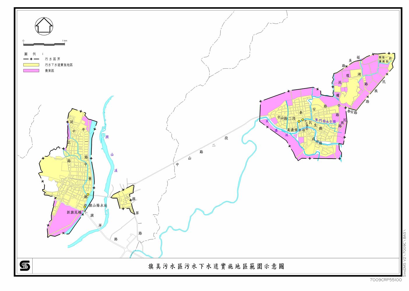 旗美污水區污水下水道實施地區範圍示意圖